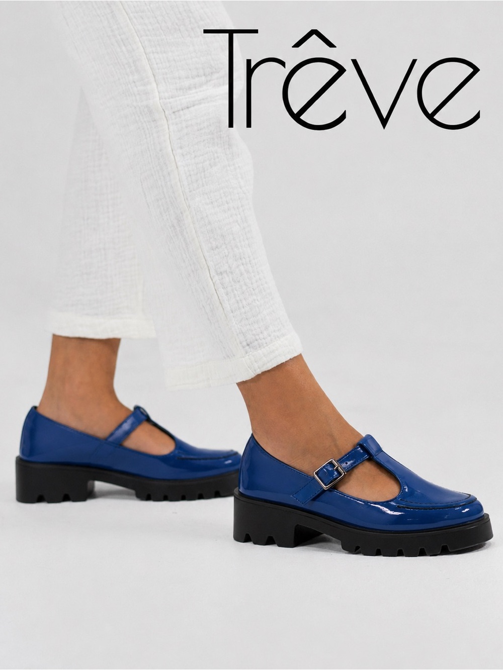 Trêve Hanae Blue Patent Mary Jane Lug Sole Platform Casual Shoes Womens Sz 8 Y2K